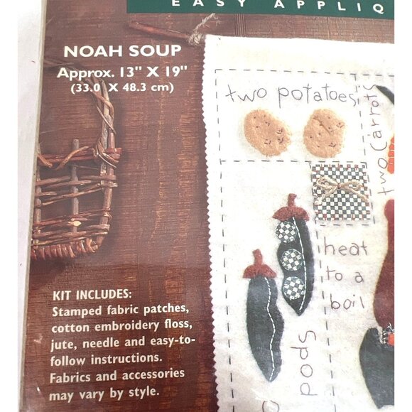 Bucillas Patchworks Noah Soup Easy Applique Project Kit 13" X 19" Stamped Fabric - Picture 3 of 4